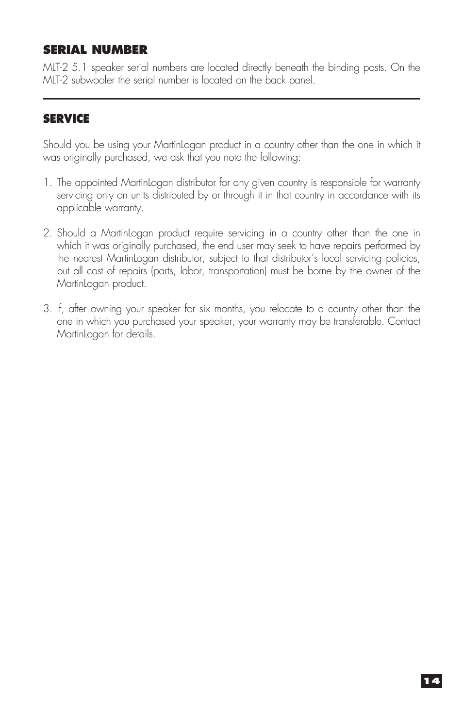 MartinLogan MLT-2 User Manual | Page 15 / 20