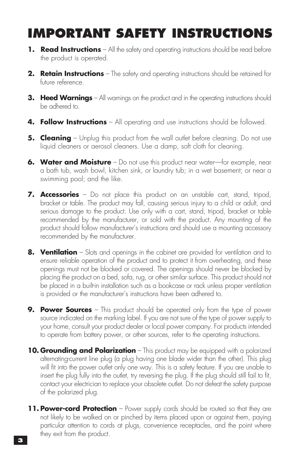 Important safety instructions | MartinLogan MLT-2 User Manual | Page 4 / 20