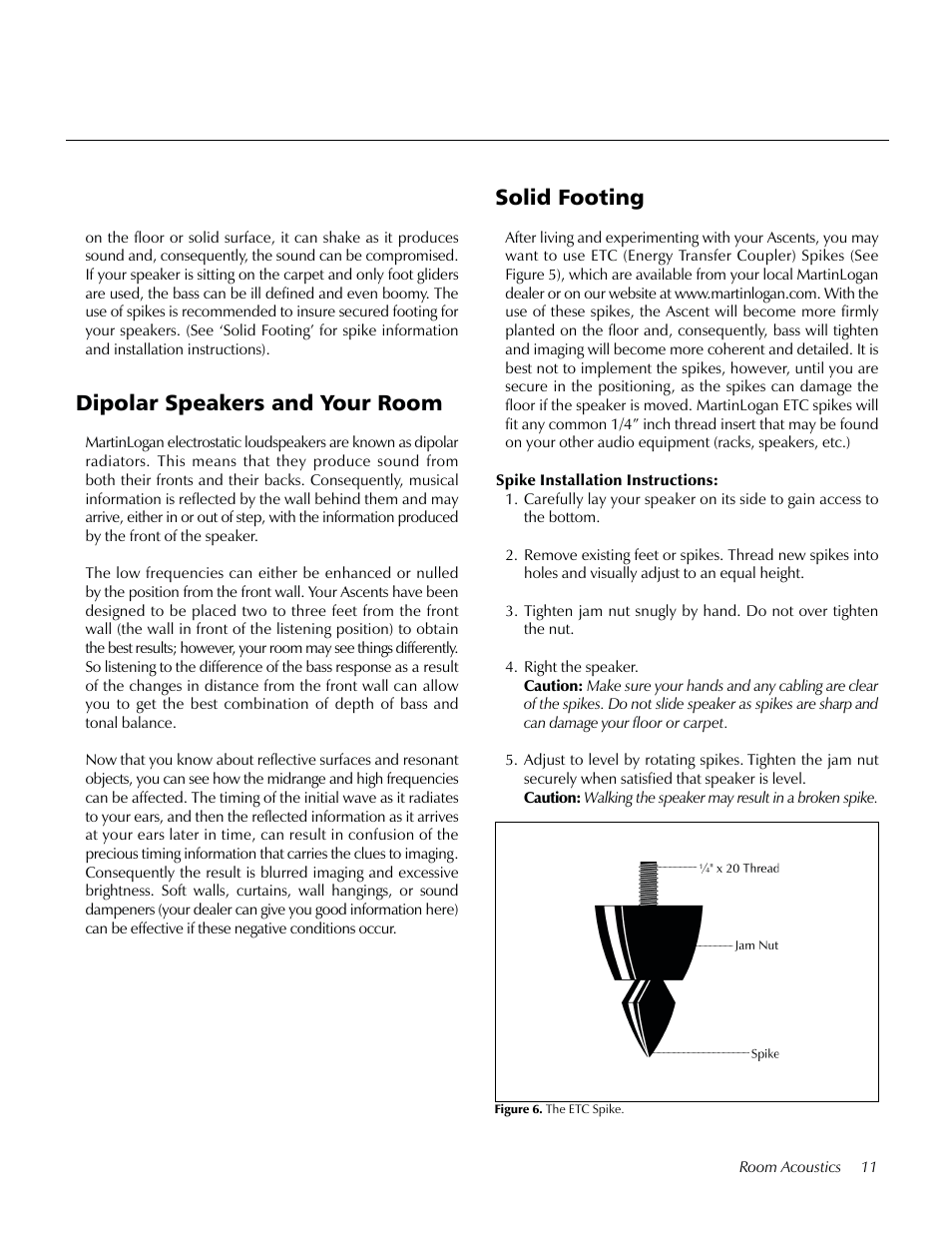 Dipolar speakers and your room, Solid footing | MartinLogan Ascent LoudSpeaker User Manual | Page 11 / 28