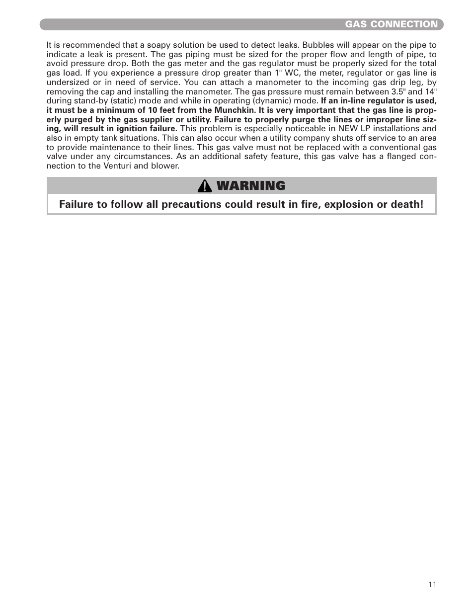 Warning | Munchkin VWH High Efficiency Hot Water Supply Boiler User Manual | Page 11 / 44