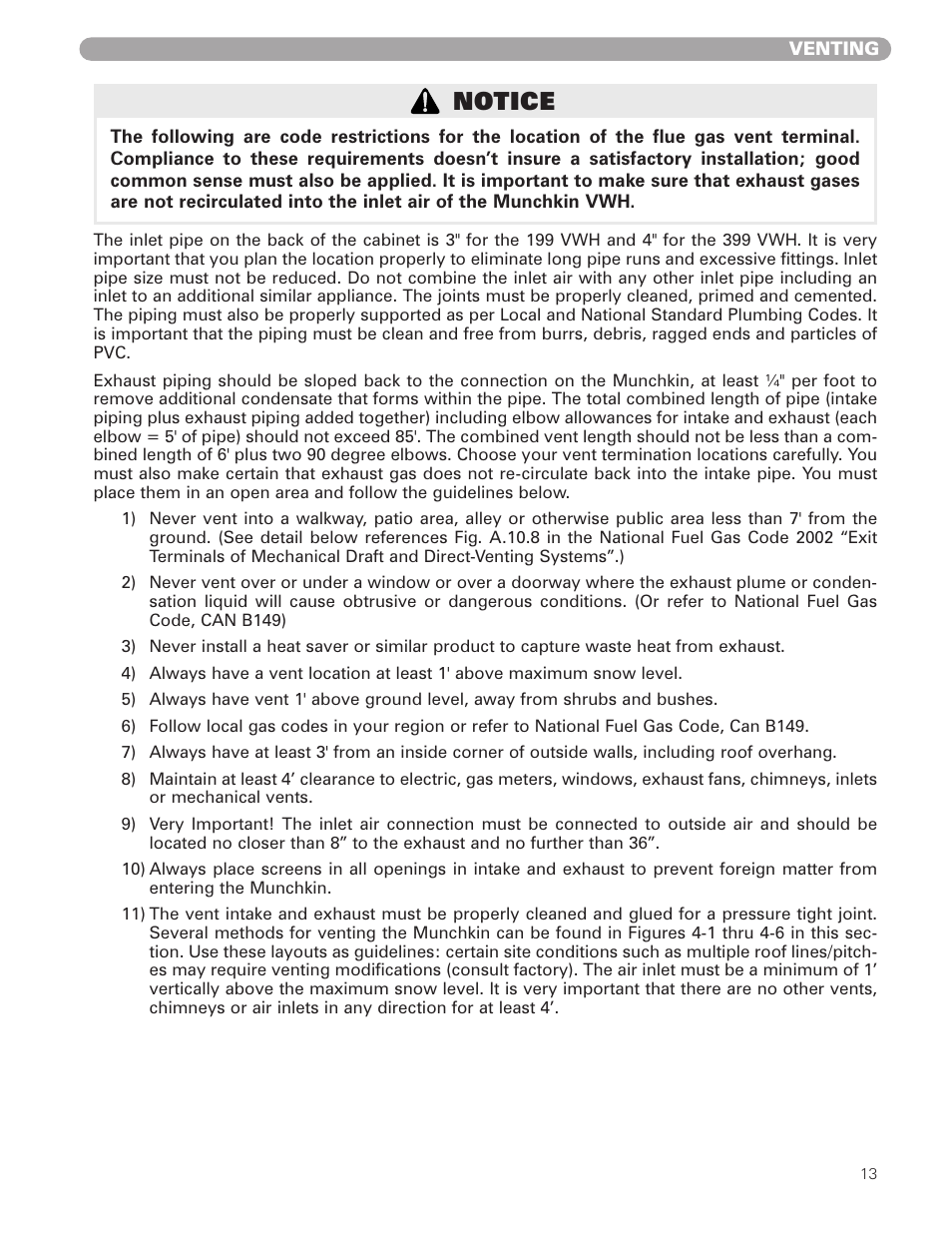 Notice | Munchkin VWH High Efficiency Hot Water Supply Boiler User Manual | Page 13 / 44