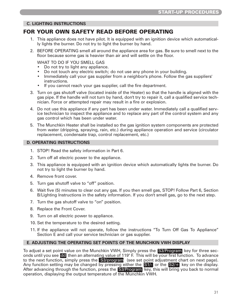 For your own safety read before operating | Munchkin VWH High Efficiency Hot Water Supply Boiler User Manual | Page 31 / 44