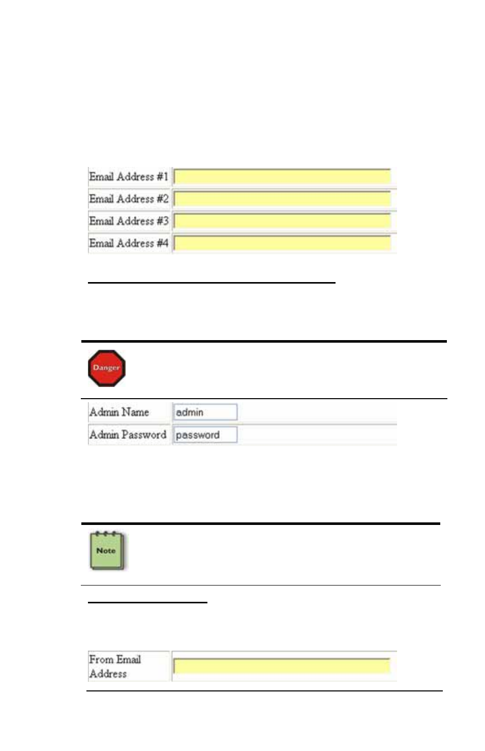 Recipient’s email address (email address #1 - #4), Administration name and password setup, From email address | Mobility Electronics PCI Expansion System P13RR-TEL User Manual | Page 31 / 60