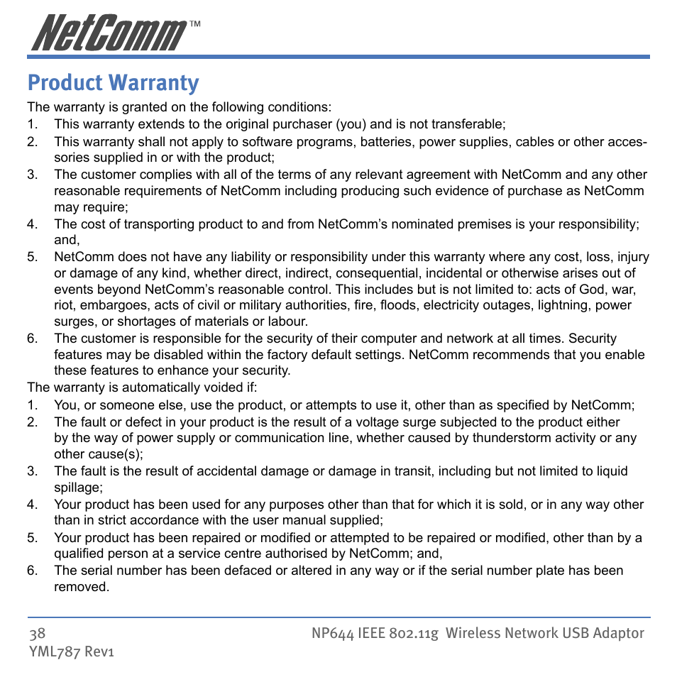 Product warranty | Mobility Electronics NP644 User Manual | Page 38 / 40