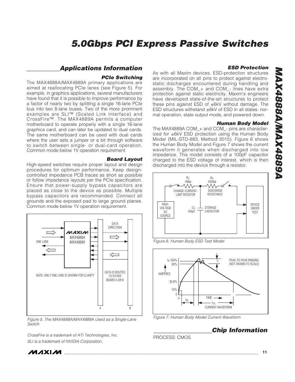 Applications information, Chip information, Pcie switching | Board layout, Esd protection, Human body model | Maxim Integrated MAX4888A User Manual | Page 11 / 14