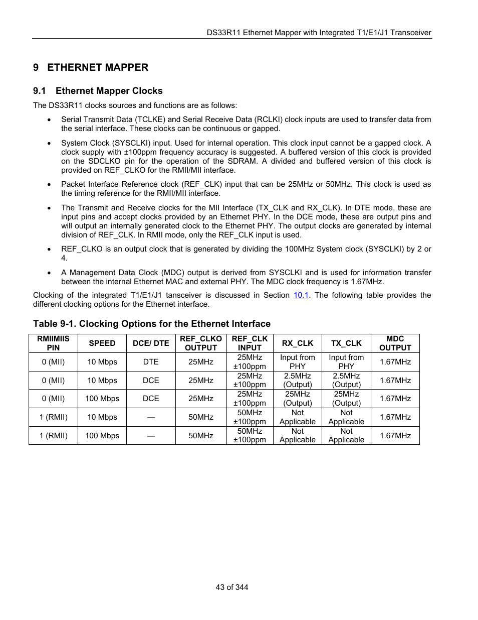 9 ethernet mapper, 1 ethernet mapper clocks, Ethernet mapper | Thernet, Apper, Locks | Maxim Integrated DS33R11 User Manual | Page 43 / 344