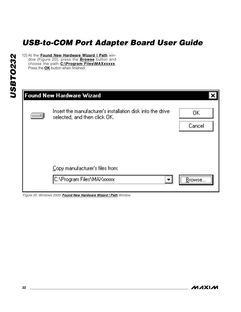 Usbto232, Usb-to-com port adapter board user guide | Maxim Integrated USBTO232 User Manual | Page 22 / 31