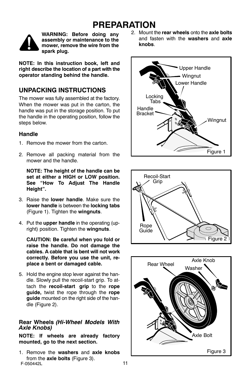 Preparation, Unpacking instructions | Murray 22" Front Drive User Manual | Page 11 / 32