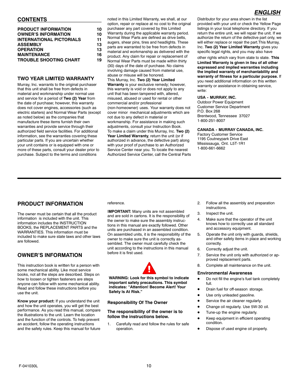 Murray 629108x84B User Manual | Page 10 / 52