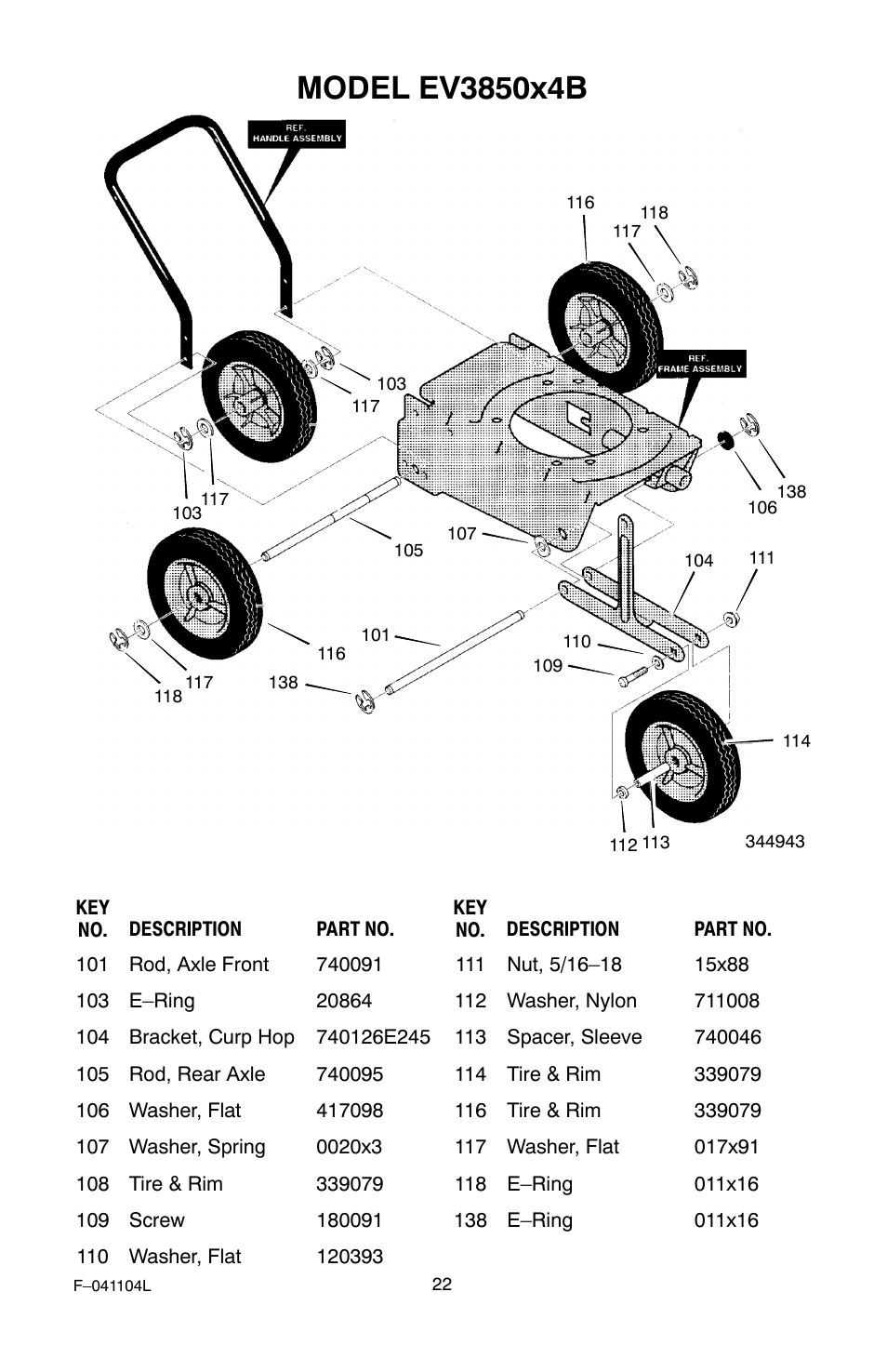 Murray EV3850x4B 3.8 User Manual | Page 22 / 24