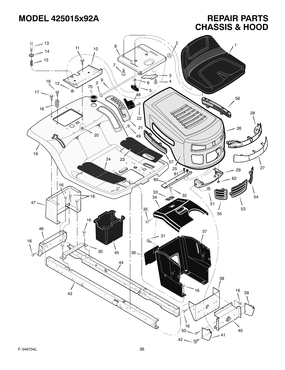 Chassis & hood | Murray 425015x92A User Manual | Page 36 / 52