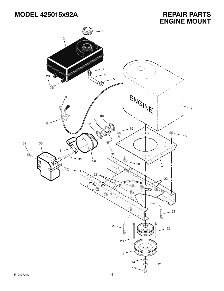 Engine mount | Murray 425015x92A User Manual | Page 46 / 52