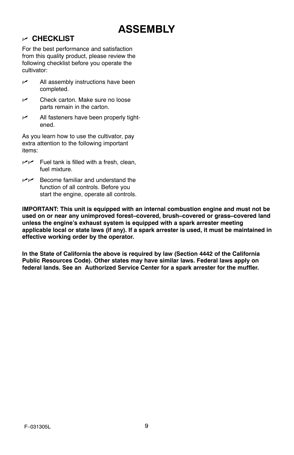 Assembly, Checklist | Murray 11052x92D User Manual | Page 9 / 28