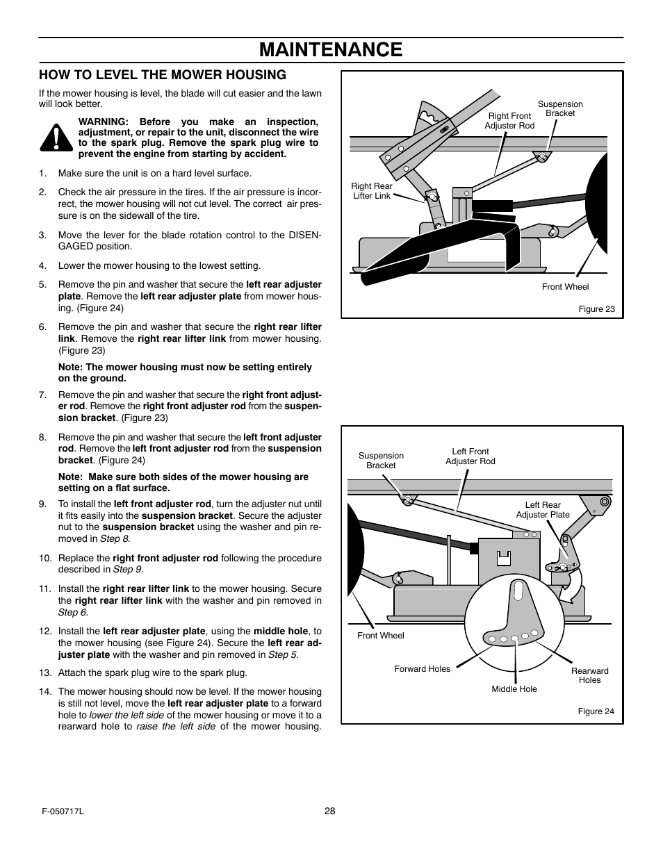 Maintenance, How to level the mower housing | Murray 387002x92D User Manual | Page 28 / 52