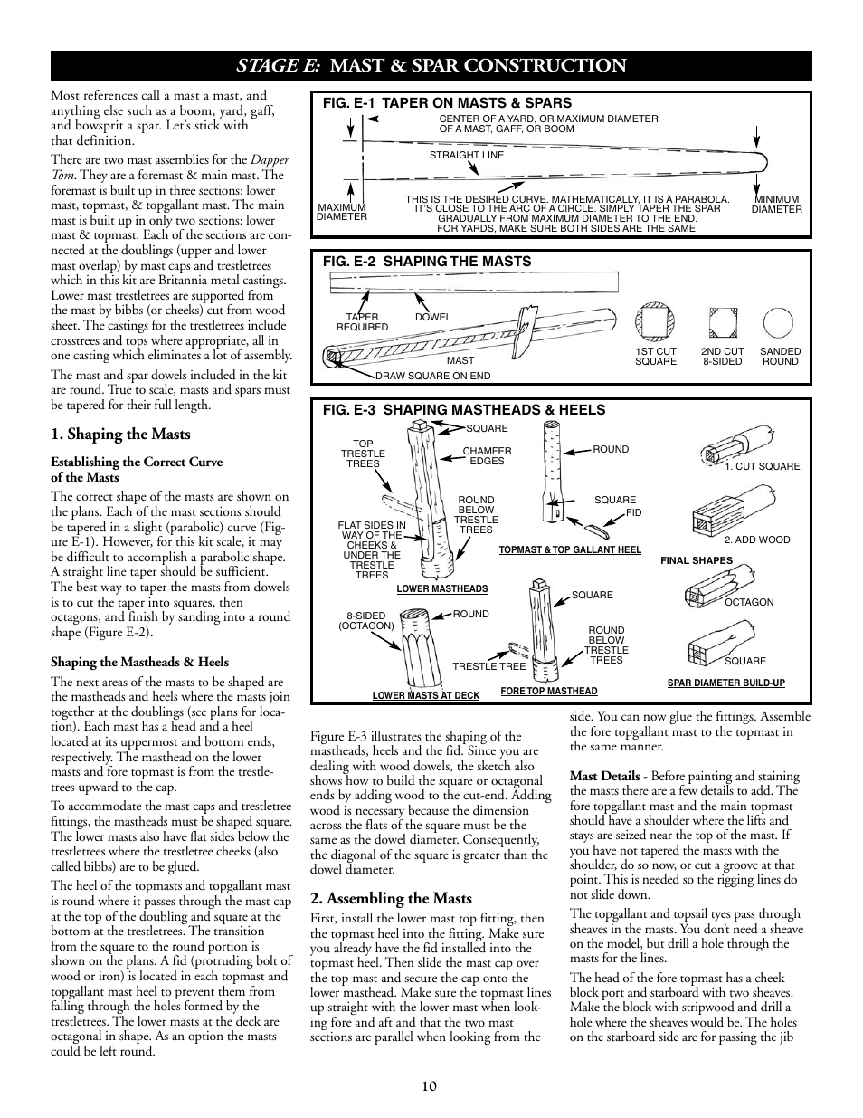 Stage e: mast & spar construction, Shaping the masts, Assembling the masts | Model Shipways 2003 User Manual | Page 10 / 24