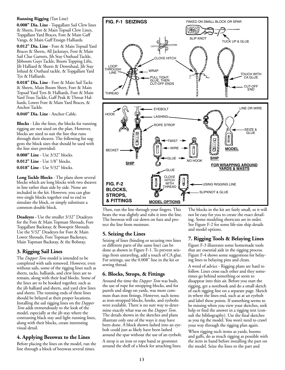 Rigging sail lines, Applying beeswax to the lines, Seizing the lines | Blocks, strops, & fittings, Rigging tools & belaying lines | Model Shipways 2003 User Manual | Page 13 / 24