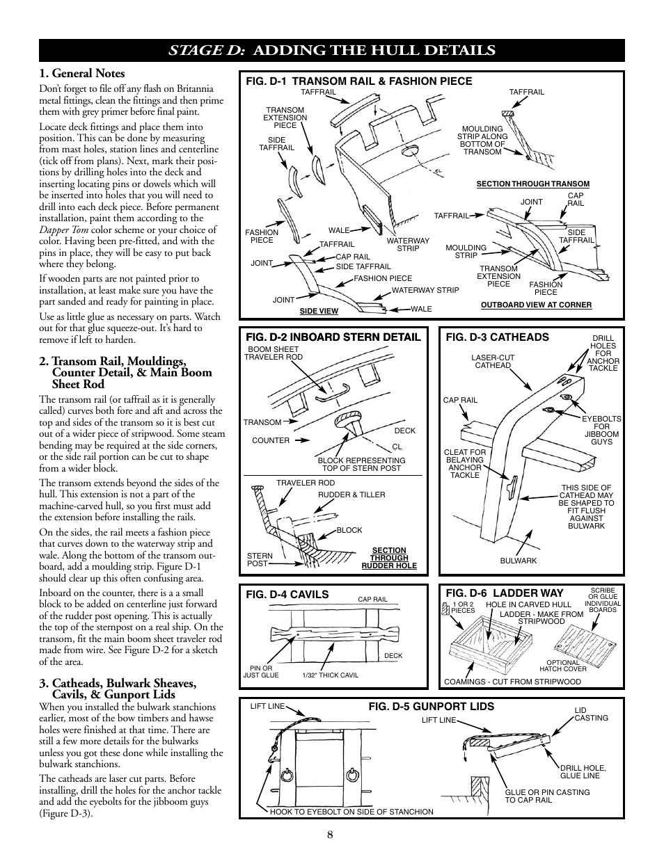Stage d: adding the hull details, Catheads, bulwark sheaves, cavils, & gunport lids, Fig. d-5 gunport lids | Model Shipways 2003 User Manual | Page 8 / 24