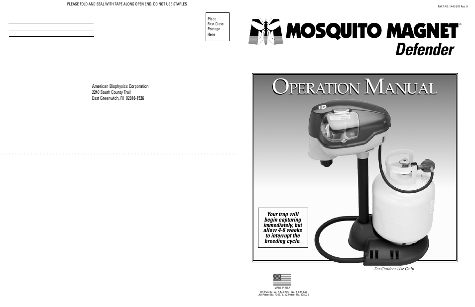 Mosquito Magnet Defender User Manual | 9 pages