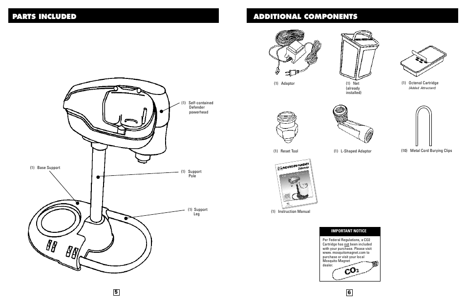 Parts included, Additional components | Mosquito Magnet Defender User Manual | Page 4 / 9