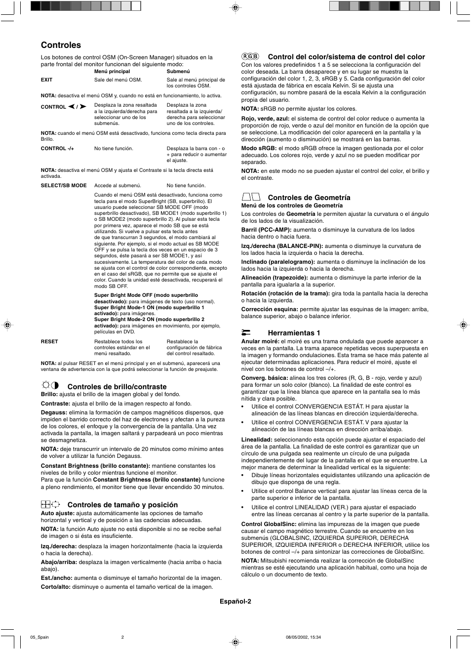 Controles | Mitsubishi Motors Diamond Plus 230 SB User Manual | Page 22 / 50