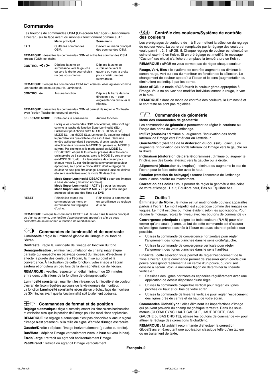 Commandes | Mitsubishi Motors Diamond Plus 230 SB User Manual | Page 26 / 50