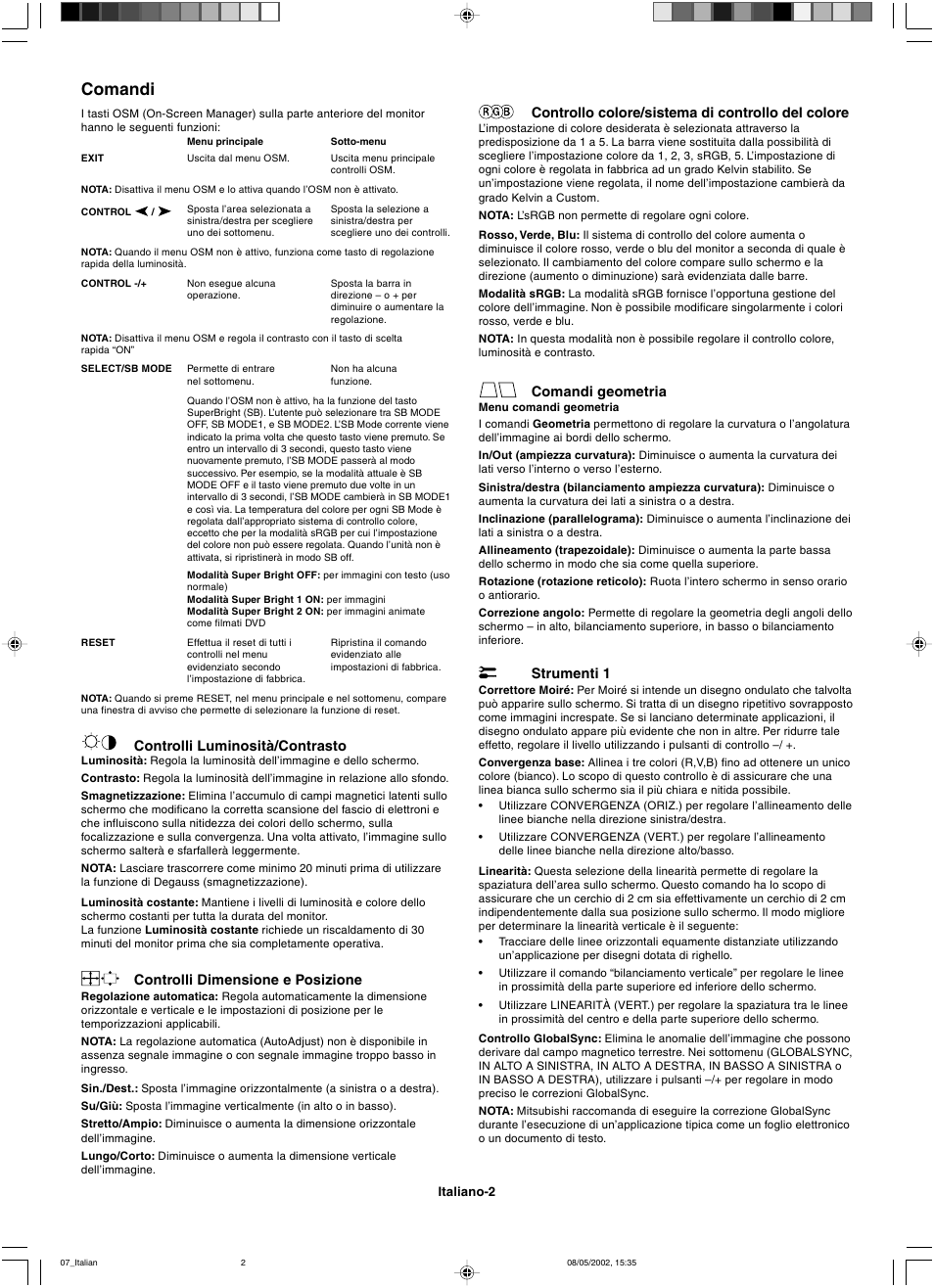 Comandi | Mitsubishi Motors Diamond Plus 230 SB User Manual | Page 30 / 50