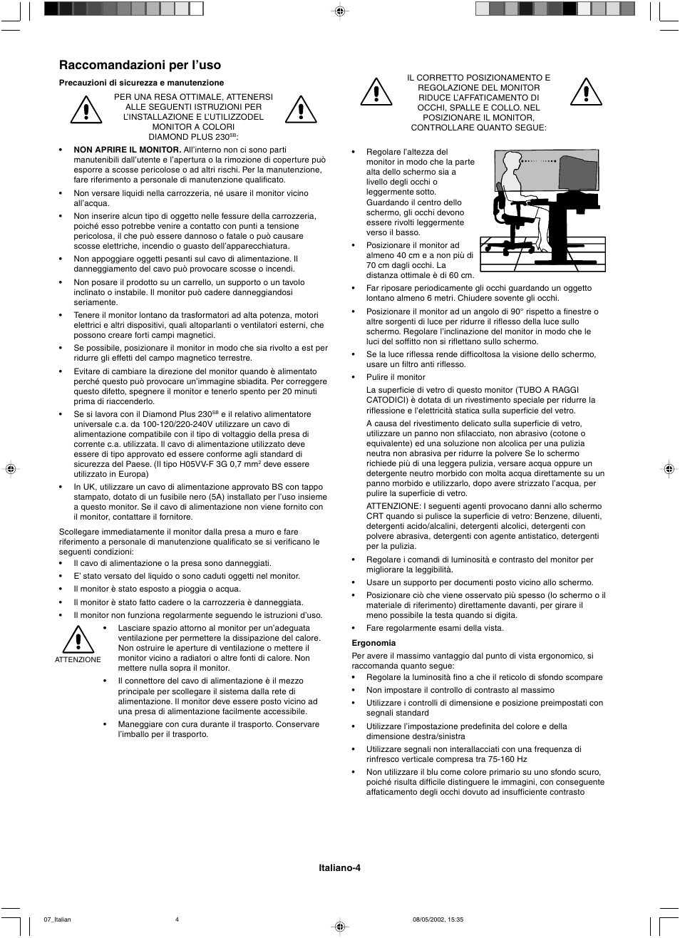 Raccomandazioni per l’uso | Mitsubishi Motors Diamond Plus 230 SB User Manual | Page 32 / 50