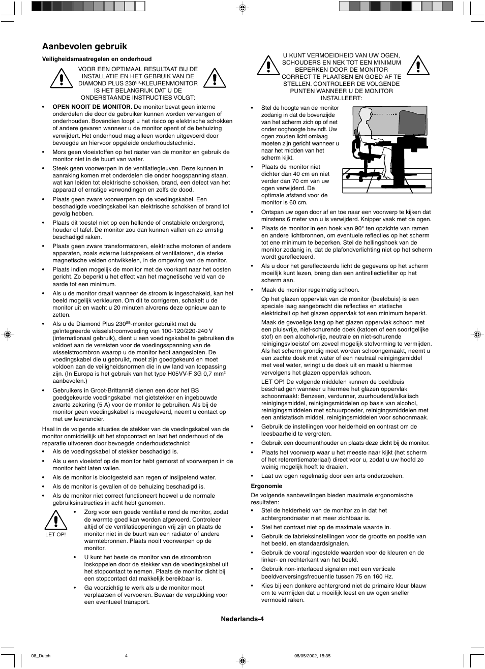 Aanbevolen gebruik | Mitsubishi Motors Diamond Plus 230 SB User Manual | Page 36 / 50