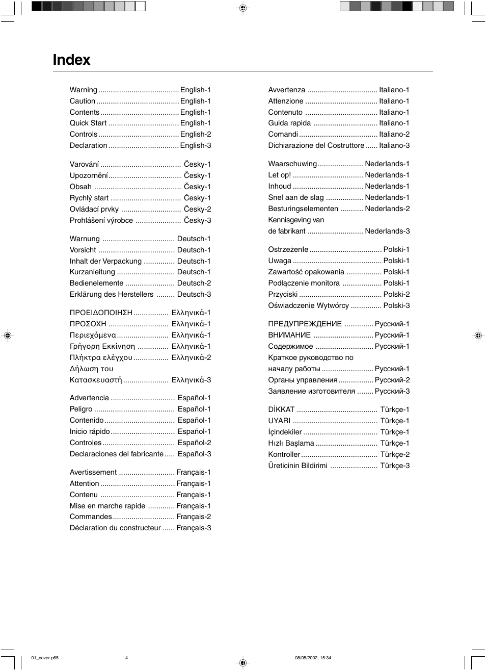 Index | Mitsubishi Motors Diamond Plus 230 SB User Manual | Page 4 / 50