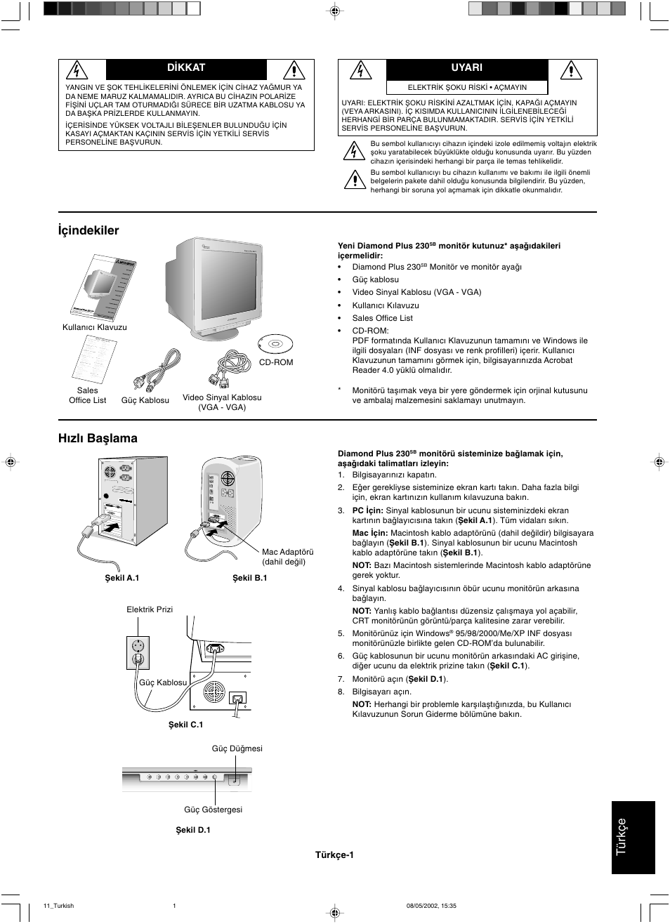 Türkçe, Çindekiler h∂zl∂ baµlama | Mitsubishi Motors Diamond Plus 230 SB User Manual | Page 45 / 50