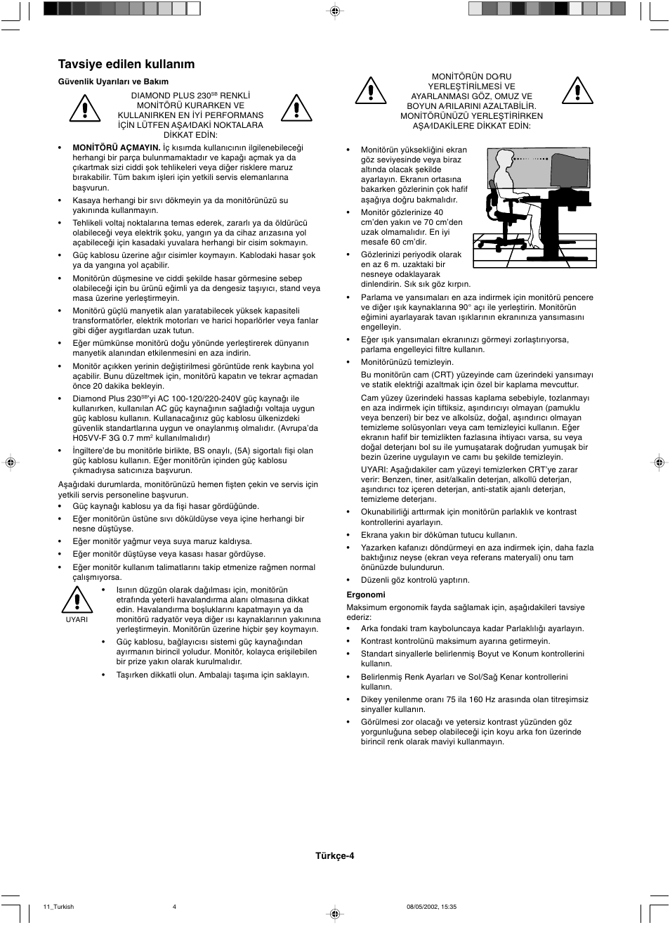 Tavsiye edilen kullan∂m | Mitsubishi Motors Diamond Plus 230 SB User Manual | Page 48 / 50