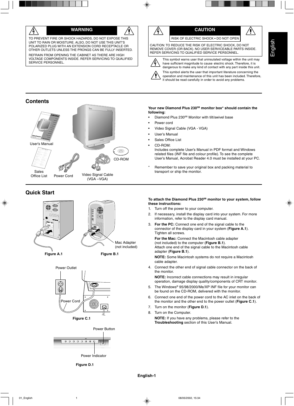 English, Contents quick start | Mitsubishi Motors Diamond Plus 230 SB User Manual | Page 5 / 50