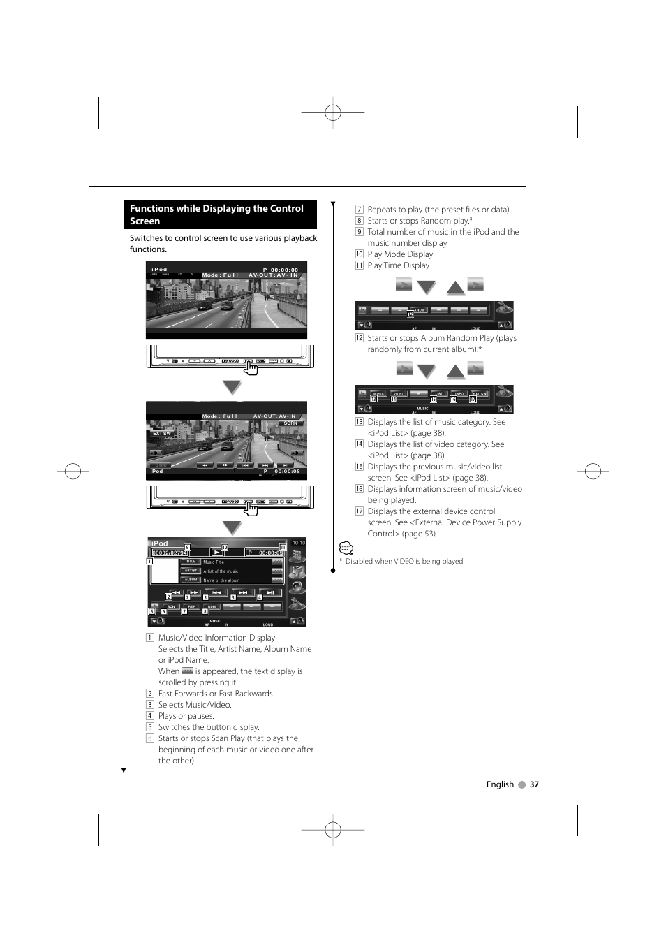 Functions while displaying the control screen | Mitsubishi Motors B64-3824-00/00 (MV) MZ360234EX (DNX7200ZM4) User Manual | Page 37 / 100