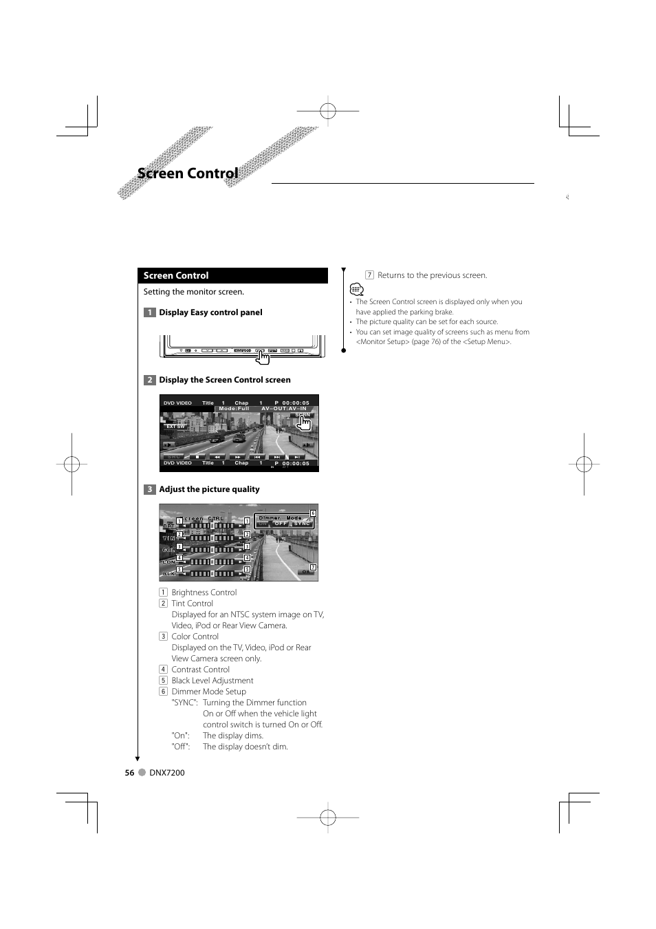 Screen control | Mitsubishi Motors B64-3824-00/00 (MV) MZ360234EX (DNX7200ZM4) User Manual | Page 56 / 100