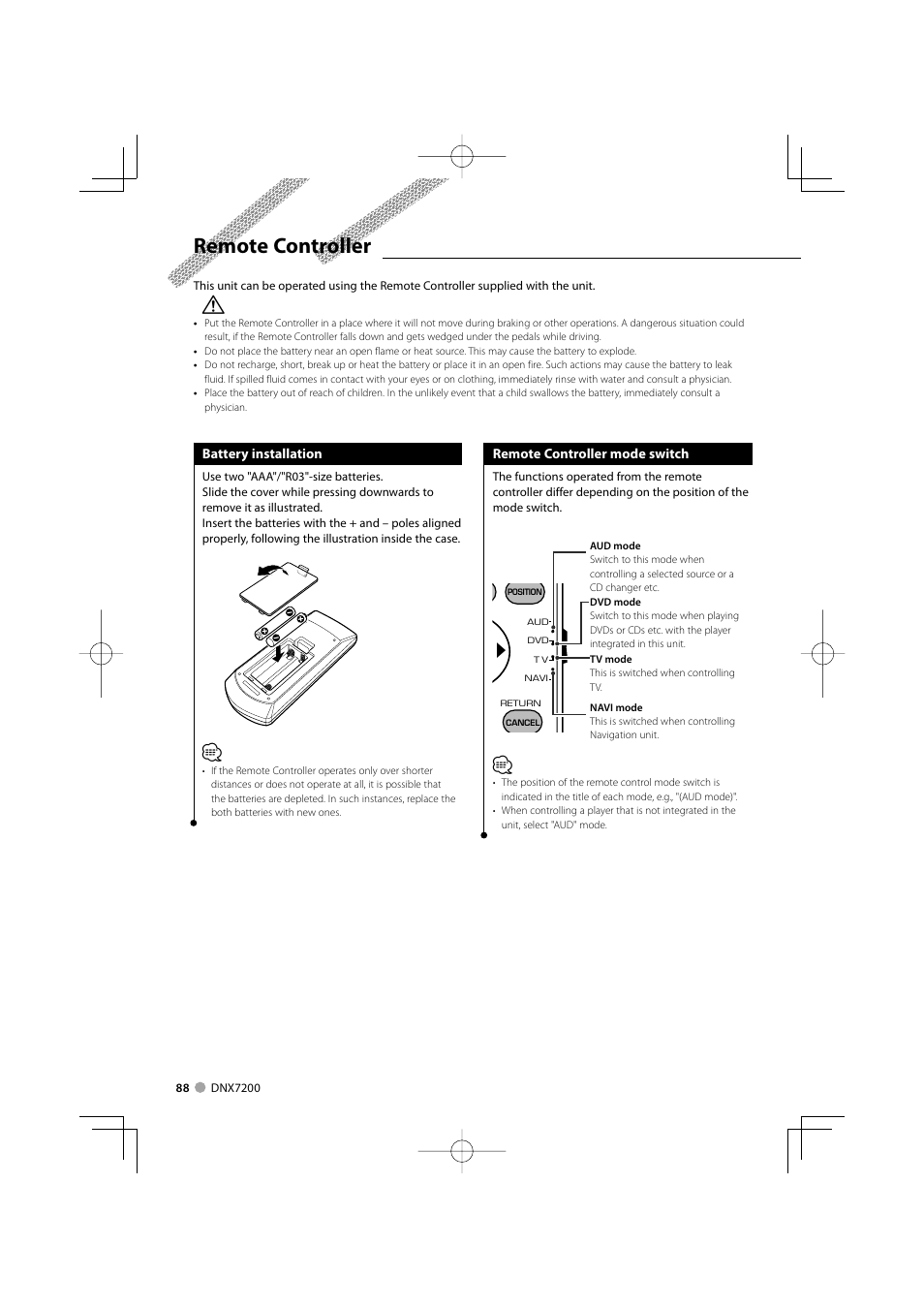 Remote controller | Mitsubishi Motors B64-3824-00/00 (MV) MZ360234EX (DNX7200ZM4) User Manual | Page 88 / 100