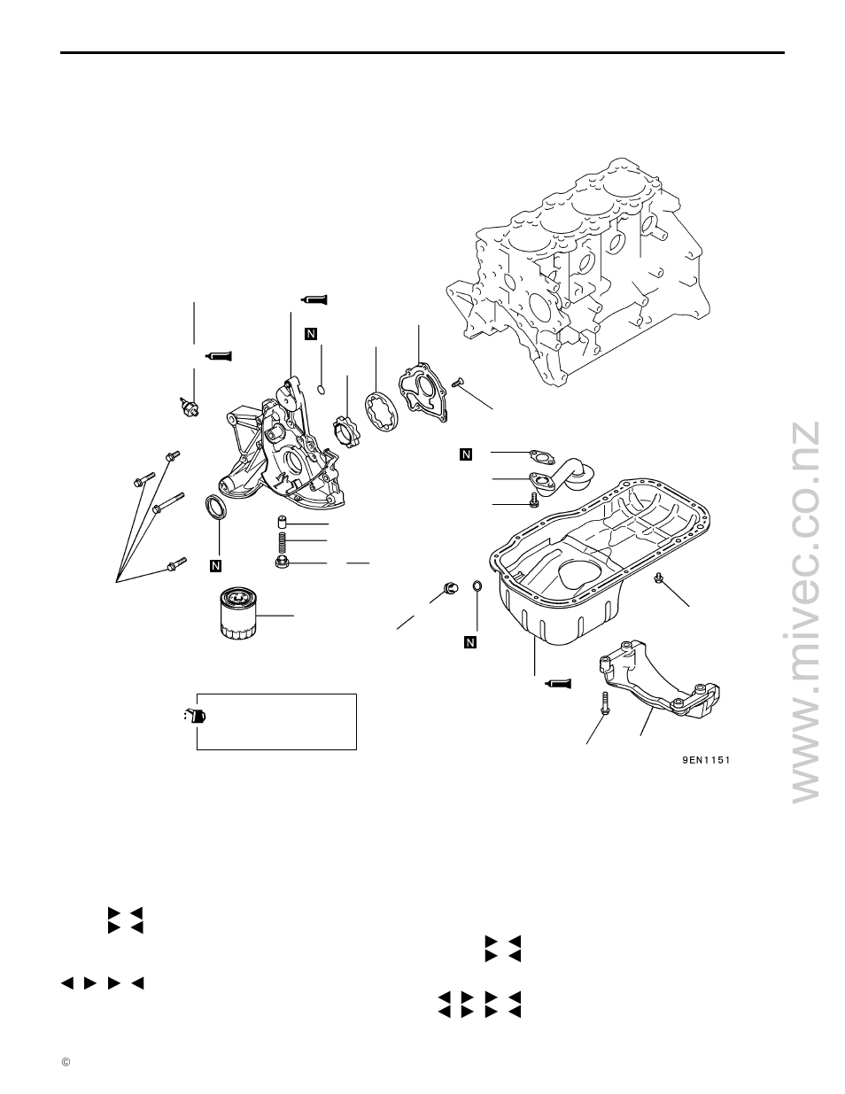 Front case and oil pump, 4g9 engine (e–w) | Mitsubishi Motors 4G9 User Manual | Page 140 / 171
