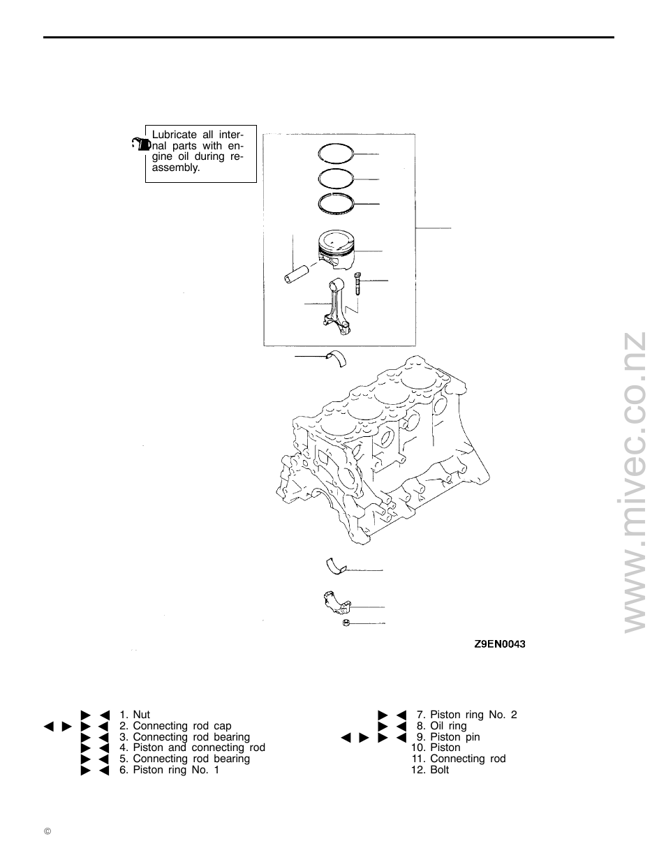 Piston and connecting rod, 4g9 engine (e - w), Removal and installation | Mitsubishi Motors 4G9 User Manual | Page 149 / 171