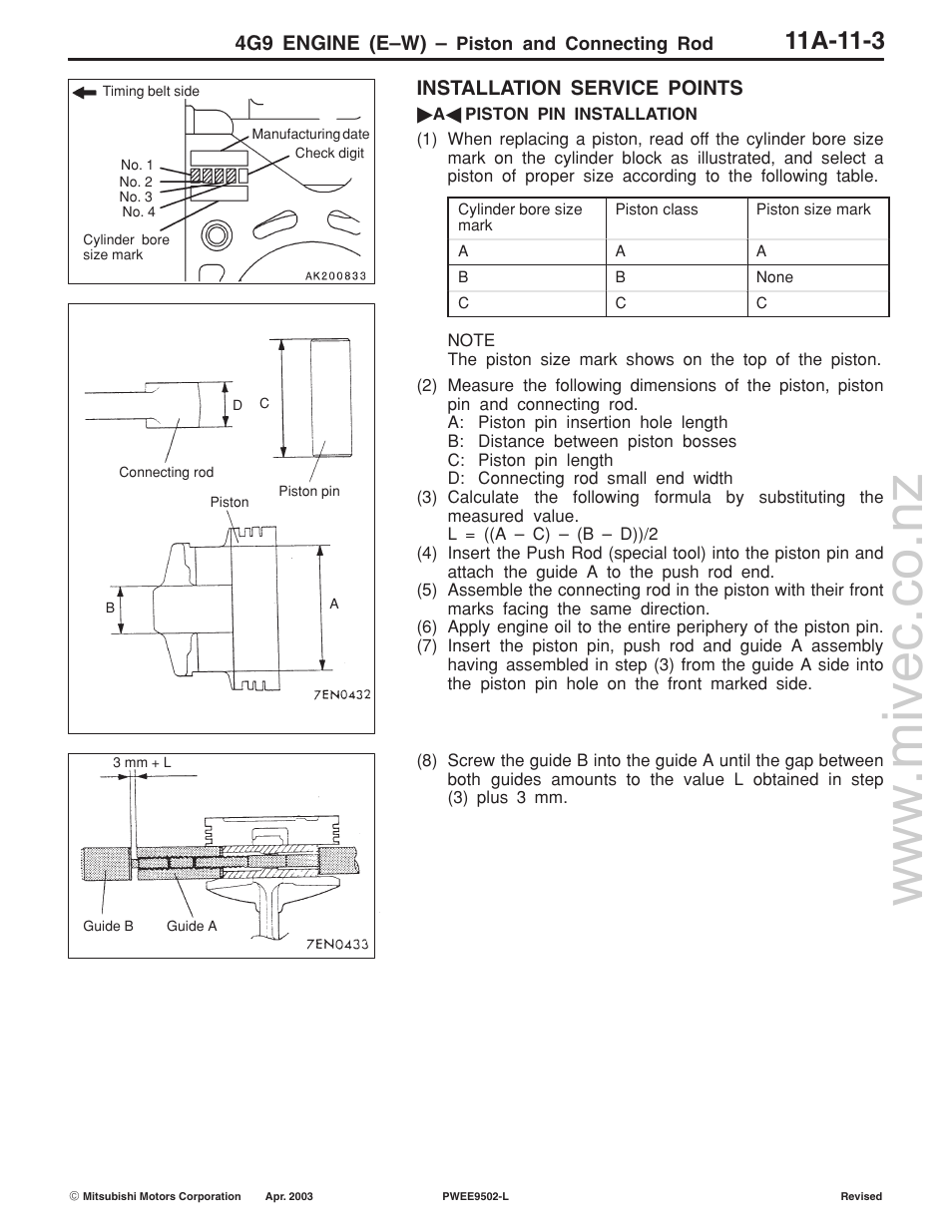 4g9 engine (e–w), Installation service points | Mitsubishi Motors 4G9 User Manual | Page 151 / 171
