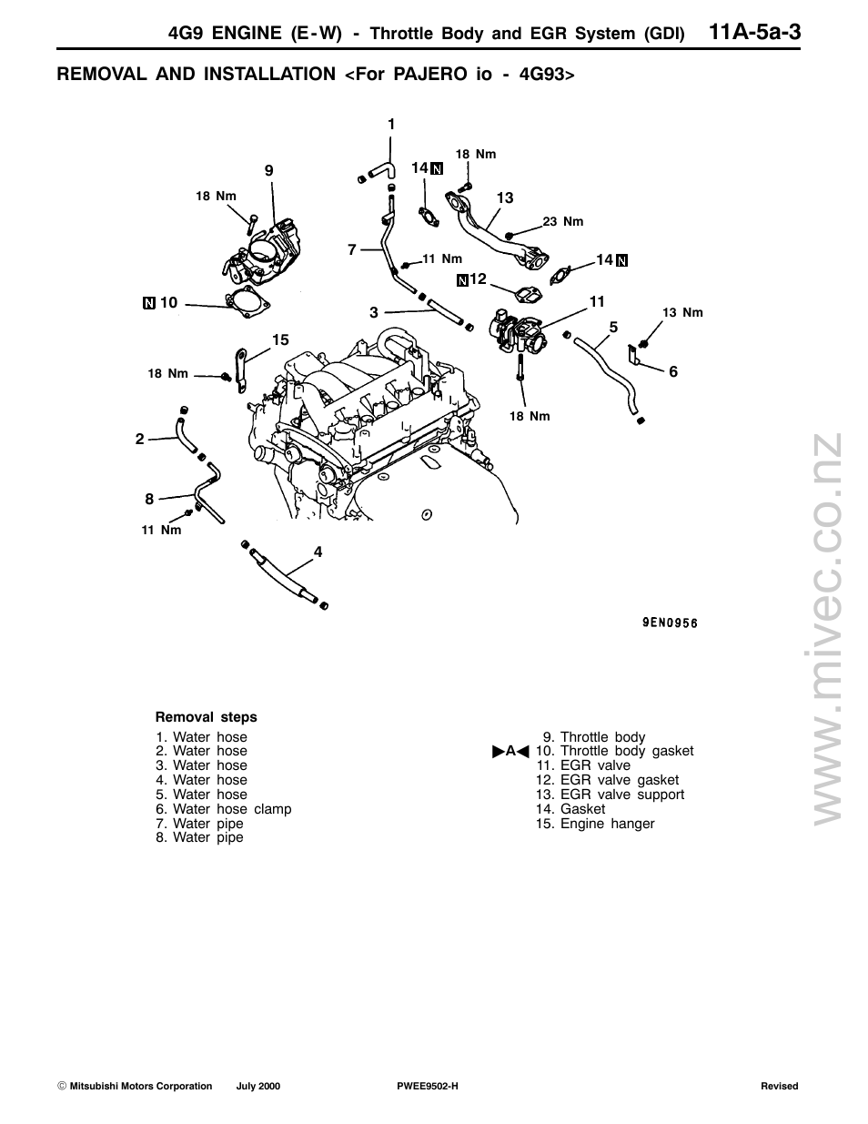 11a-5a-3, 4g9 engine (e-w), Removal and installation <for pajero io - 4g93 | Mitsubishi Motors 4G9 User Manual | Page 55 / 171