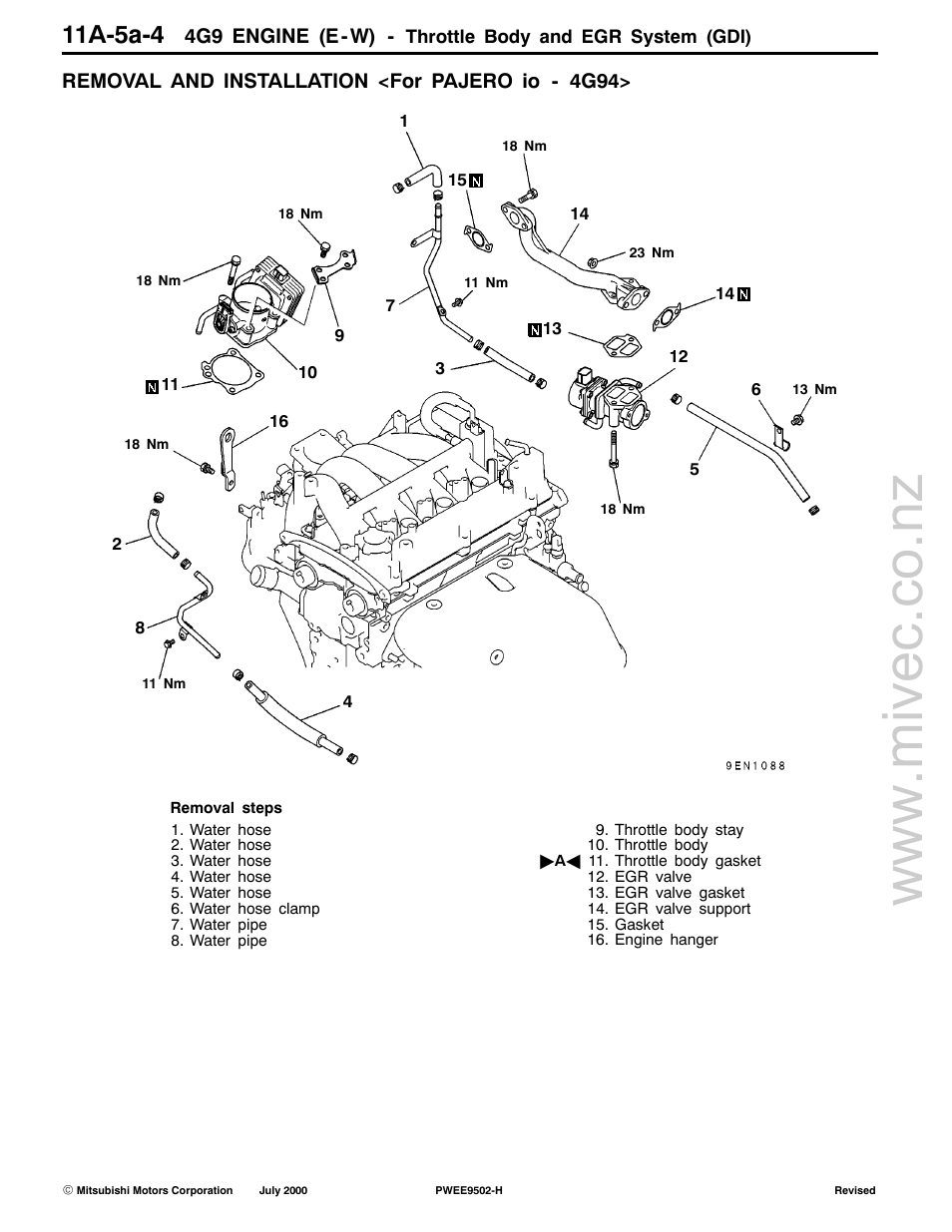 11a-5a-4, 4g9 engine (e-w), Removal and installation <for pajero io - 4g94 | Mitsubishi Motors 4G9 User Manual | Page 56 / 171