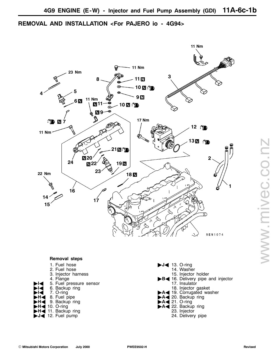11a-6c-1b, 4g9 engine (e-w), Removal and installation <for pajero io - 4g94 | Mitsubishi Motors 4G9 User Manual | Page 81 / 171