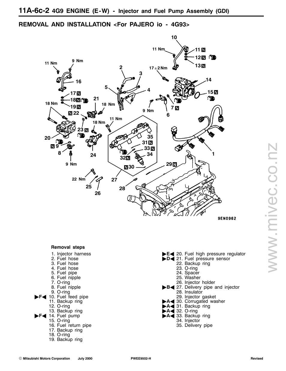 11a-6c-2, 4g9 engine (e-w), Removal and installation <for pajero io - 4g93 | Mitsubishi Motors 4G9 User Manual | Page 82 / 171