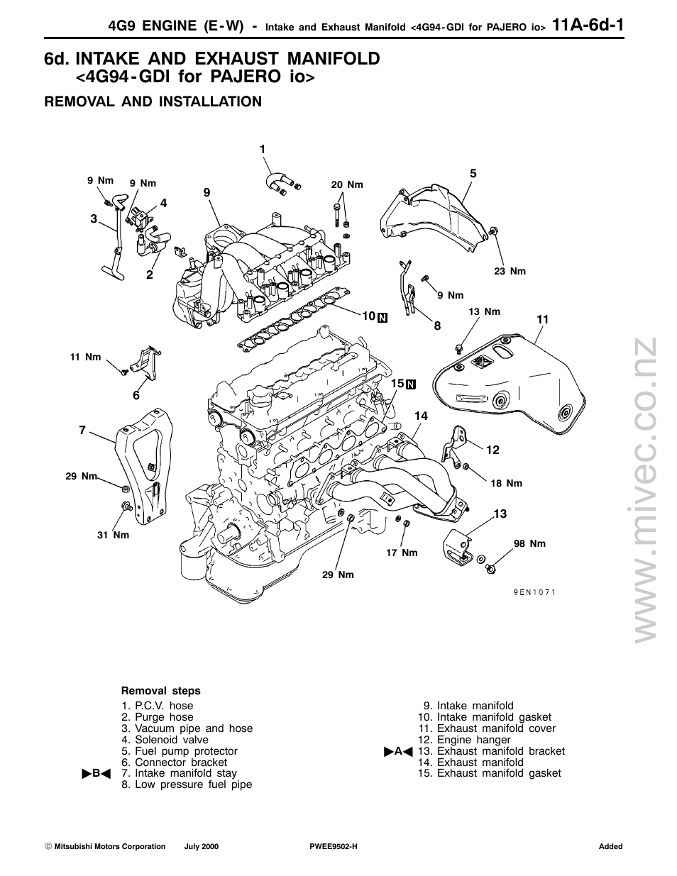 4g9 engine (e-w), Removal and installation | Mitsubishi Motors 4G9 User Manual | Page 88 / 171