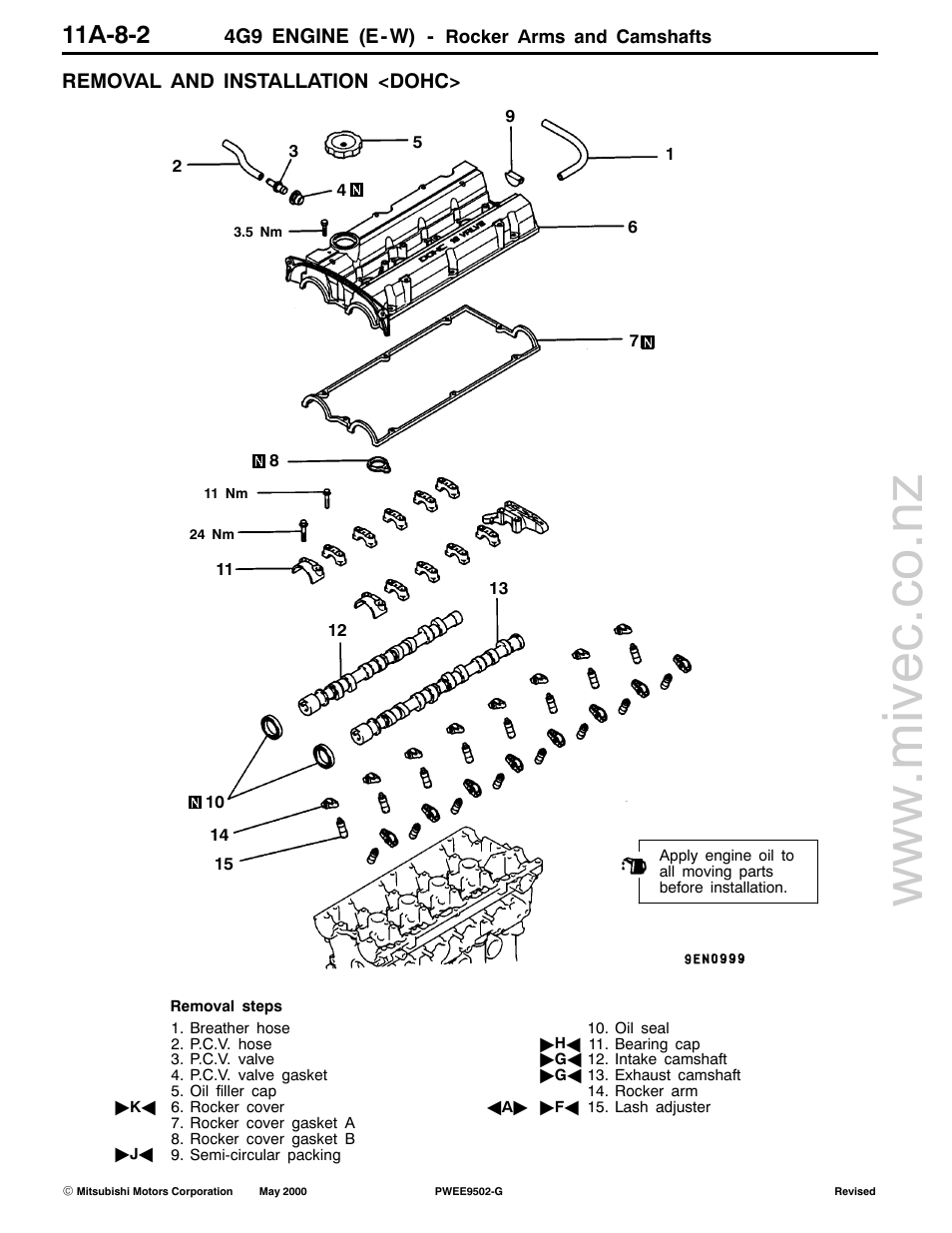 11a-8-2, 4g9 engine (e-w), Removal and installation <dohc | Mitsubishi Motors 4G9 User Manual | Page 99 / 171