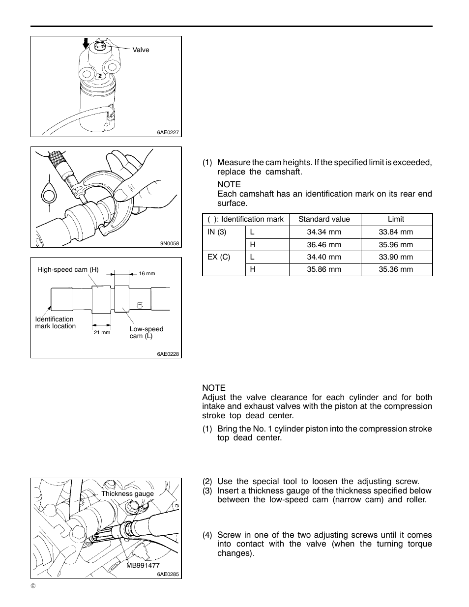 6a1 engine (e - w), Valve clearance adjustment | Mitsubishi Motors 6A1 User Manual | Page 46 / 83