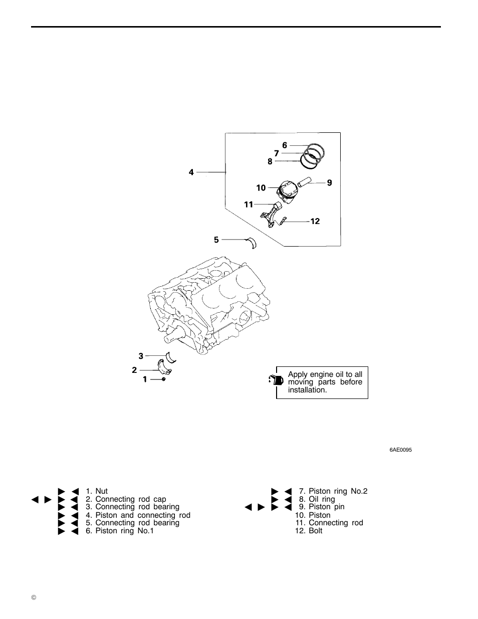 Piston and connecting rod, 6a1 engine (e - w), Removal and installation | Mitsubishi Motors 6A1 User Manual | Page 66 / 83