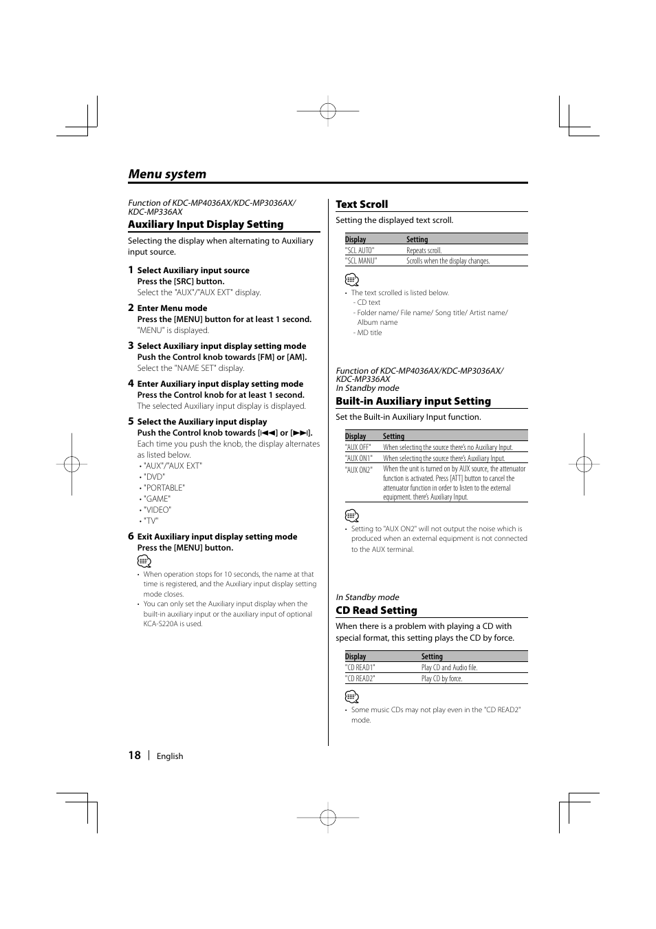 Menu system | Mitsubishi Motors MZ360236EX (KDC336AXAM4) User Manual | Page 18 / 28