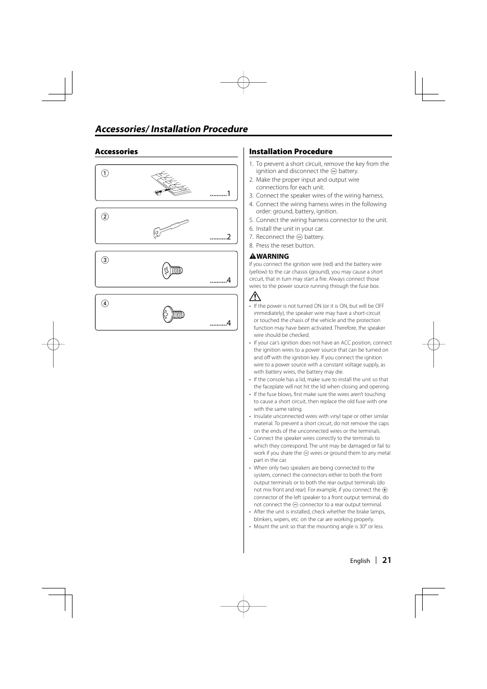 Accessories/ installation procedure | Mitsubishi Motors MZ360236EX (KDC336AXAM4) User Manual | Page 21 / 28