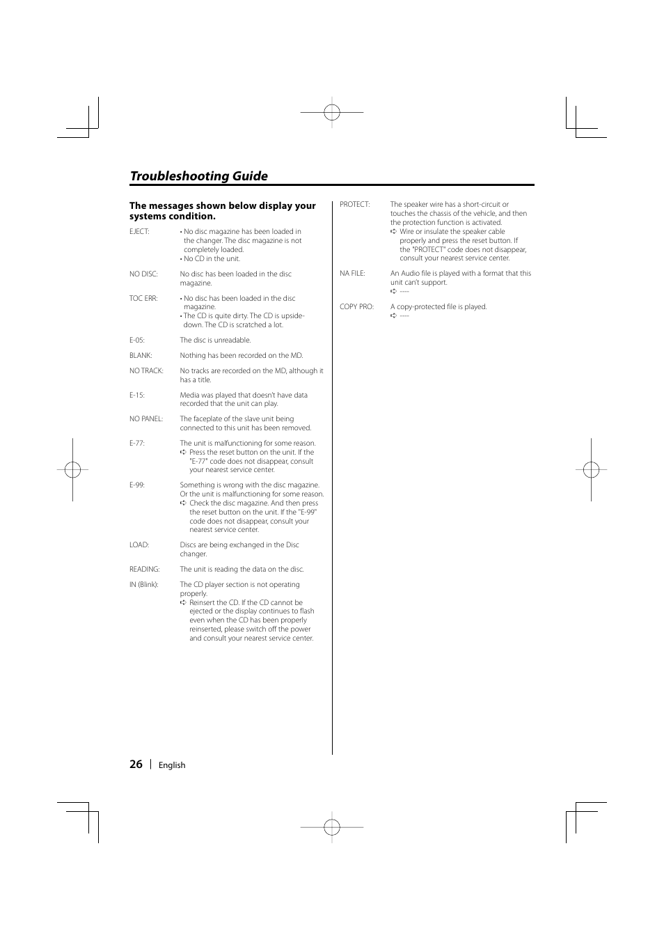 Troubleshooting guide | Mitsubishi Motors MZ360236EX (KDC336AXAM4) User Manual | Page 26 / 28