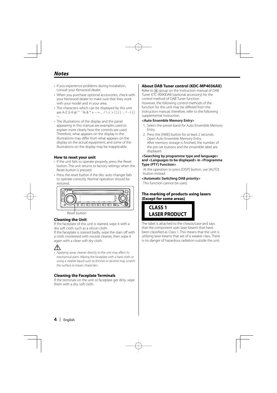 Class 1 laser product | Mitsubishi Motors MZ360236EX (KDC336AXAM4) User Manual | Page 4 / 28